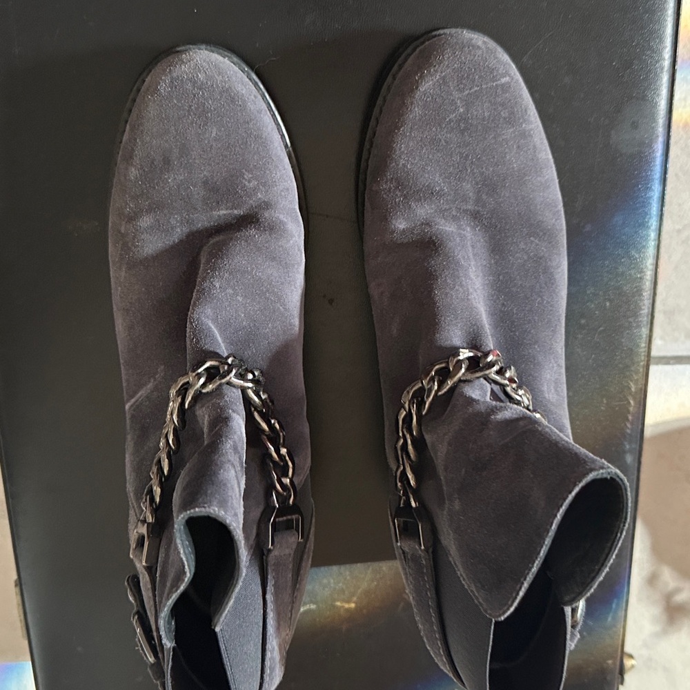 Stuart Weitzman Gray Ankle Boots with Chain Detail